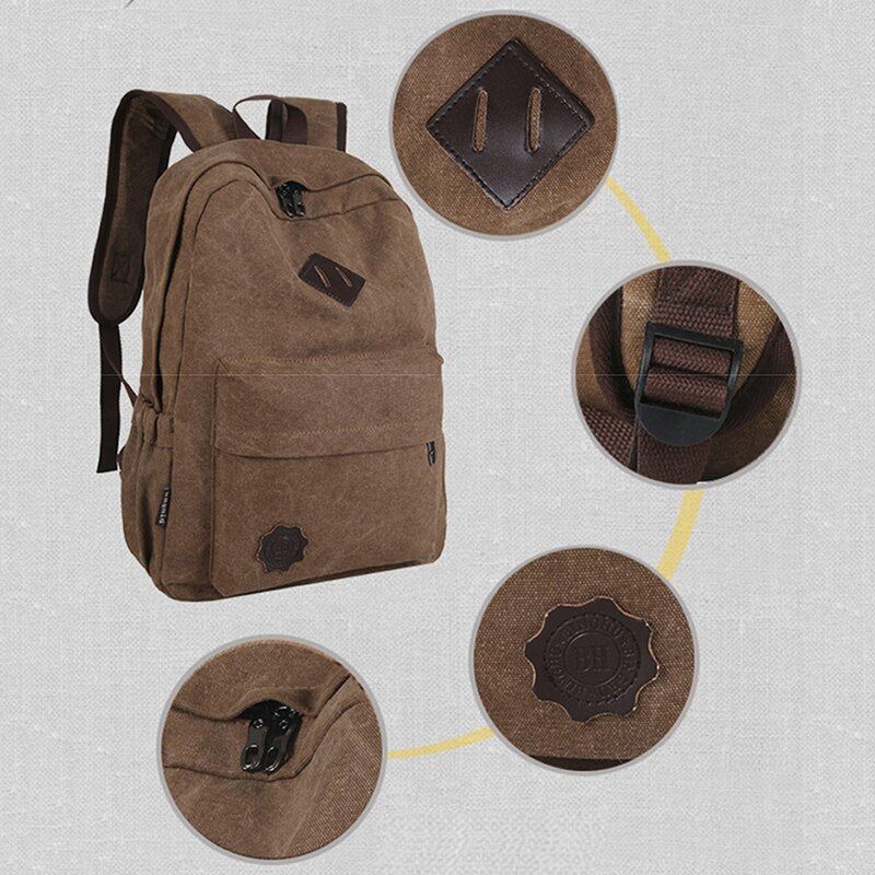 Retro Duurzame Canvas Rugzak Heren Stevige College Schooltas Voor Tiener Outdoor Capaciteit Camping Reisrugzak - Zwart