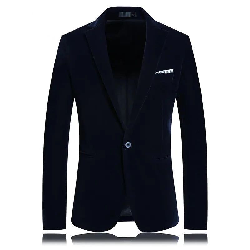 Casual Business Heren Jasje Gouden Fluwelen Trouwjurk Pak Blazers Bruidegom Gastheer Pak Jas - Blauw