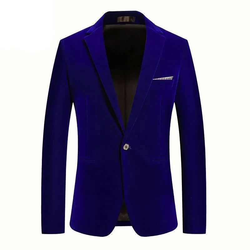 Casual Business Heren Jasje Gouden Fluwelen Trouwjurk Pak Blazers Bruidegom Gastheer Pak Jas - Blauw