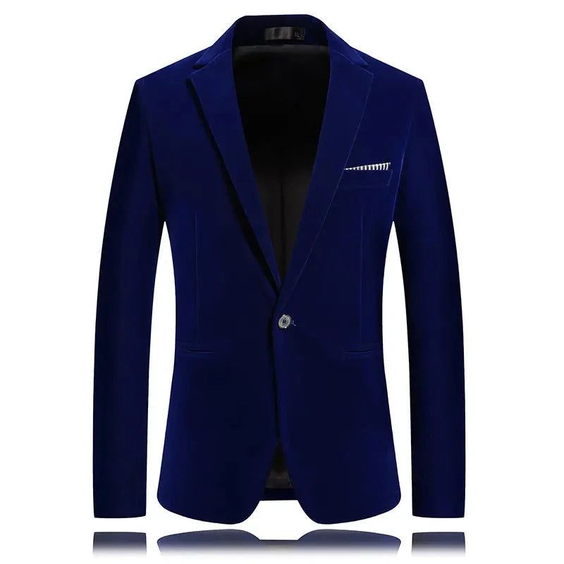 Casual Business Heren Jasje Gouden Fluwelen Trouwjurk Pak Blazers Bruidegom Gastheer Pak Jas - Blauw