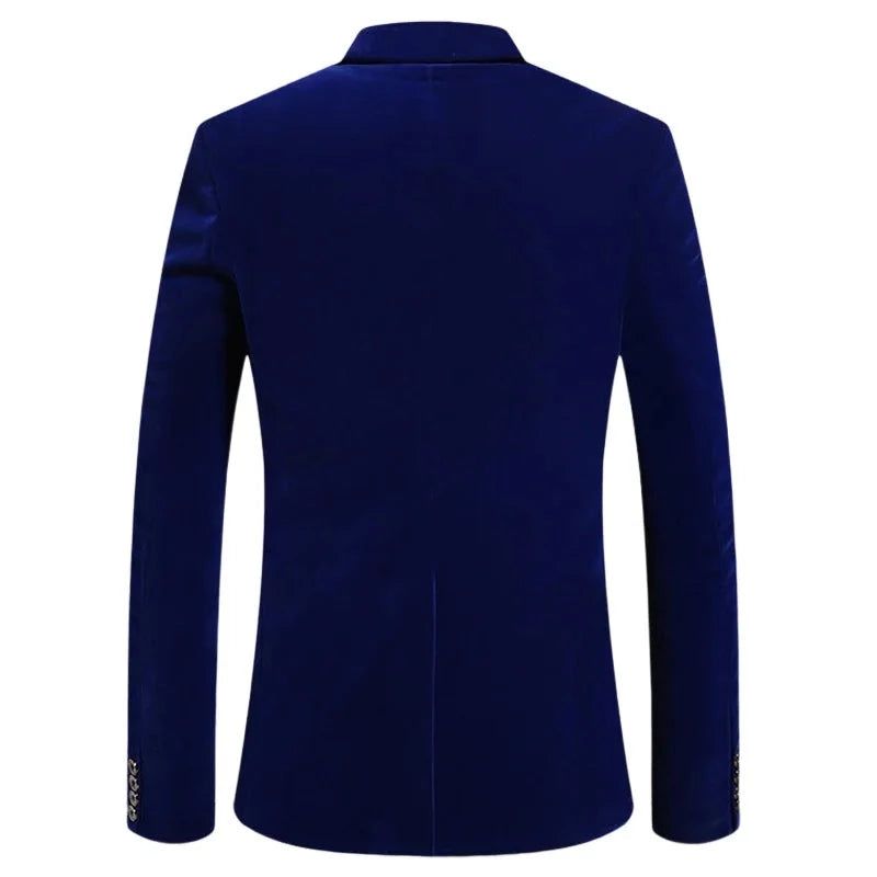 Casual Business Heren Jasje Gouden Fluwelen Trouwjurk Pak Blazers Bruidegom Gastheer Pak Jas - Blauw