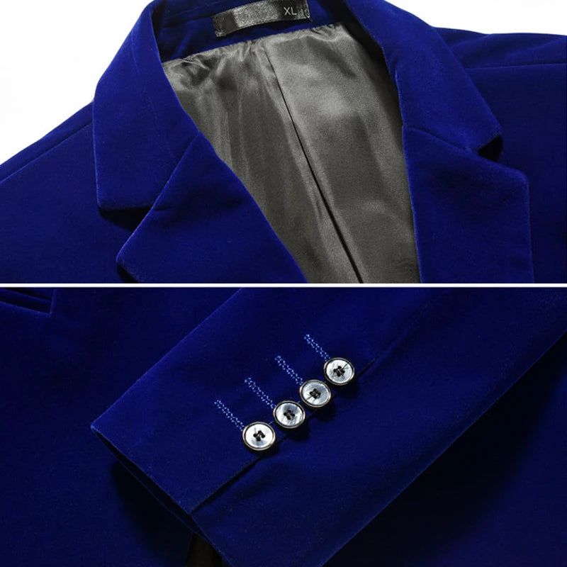 Casual Business Heren Jasje Gouden Fluwelen Trouwjurk Pak Blazers Bruidegom Gastheer Pak Jas - Blauw