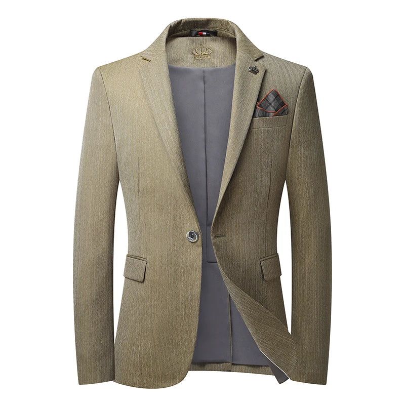 Casual Herenblazer Katoenen Slanke Pak Blazer Mannelijke Pakken Jas Blazers Herenkleding - Beige