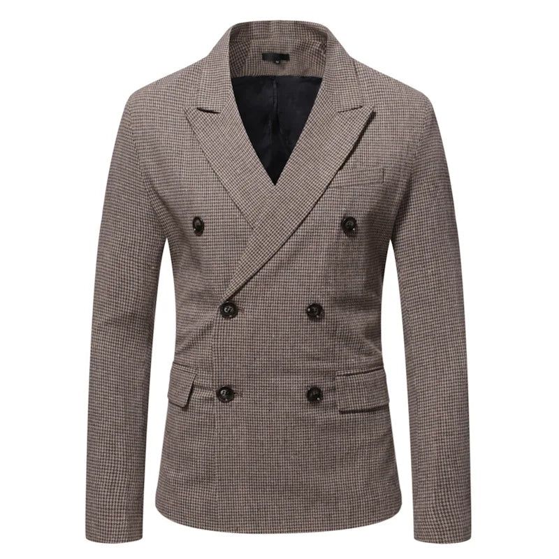 Elegante Herenkostuums Vintage Geruite Jurk Met Dubbele Rij Knopen Voor Heren Formele Blazers - Grijs