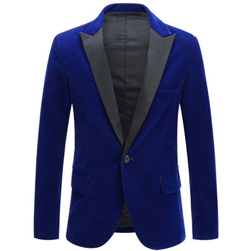 Heren Blazer Fluweel Single Breasted Jasje Formele Bruidegom Tuxedo Slanke Bruiloft Jurk Business Casual Mannelijke Pak - Zwart