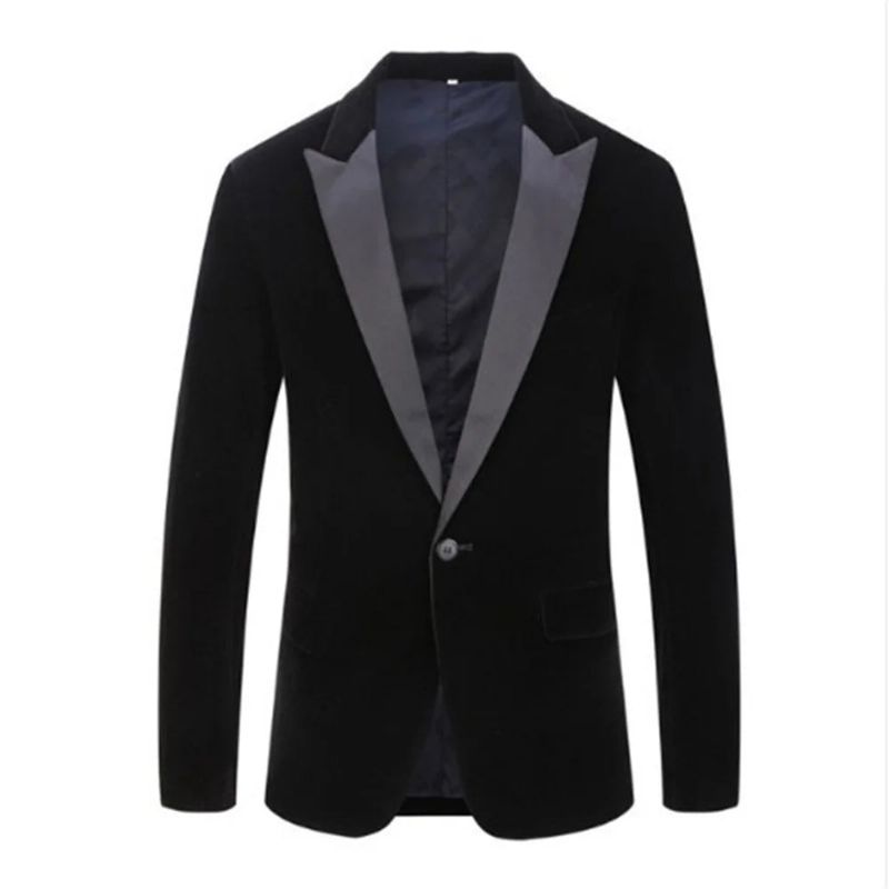 Heren Blazer Fluweel Single Breasted Jasje Formele Bruidegom Tuxedo Slanke Bruiloft Jurk Business Casual Mannelijke Pak - Zwart