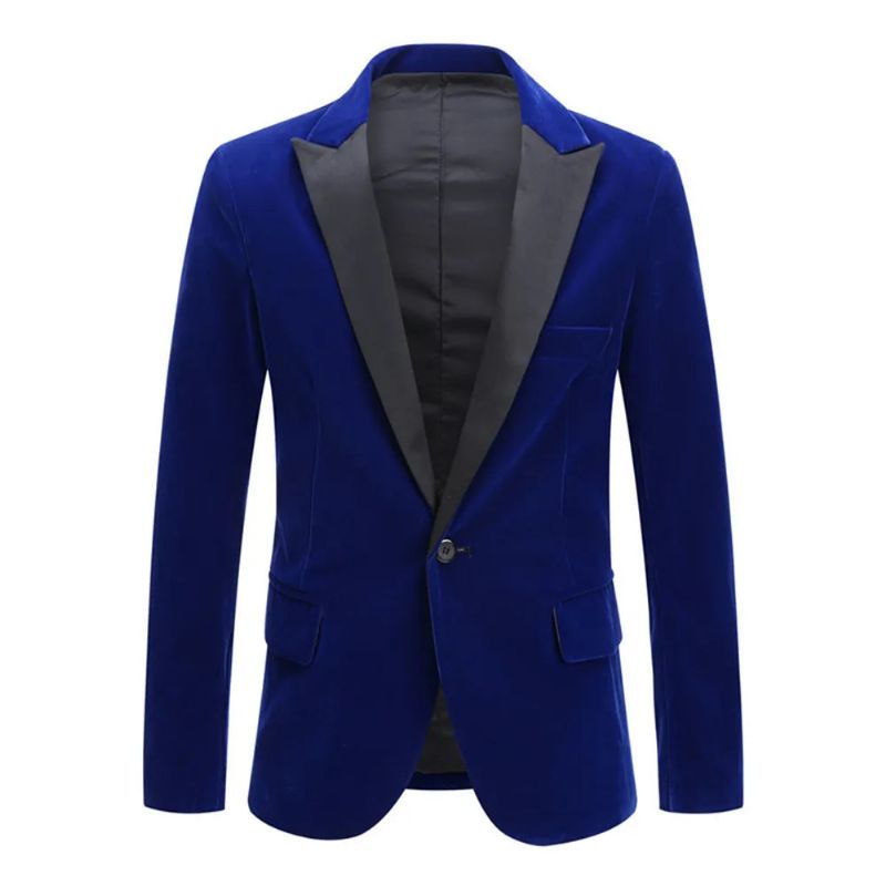 Heren Blazer Fluweel Single Breasted Jasje Formele Bruidegom Tuxedo Slanke Bruiloft Jurk Business Casual Mannelijke Pak - Zwart