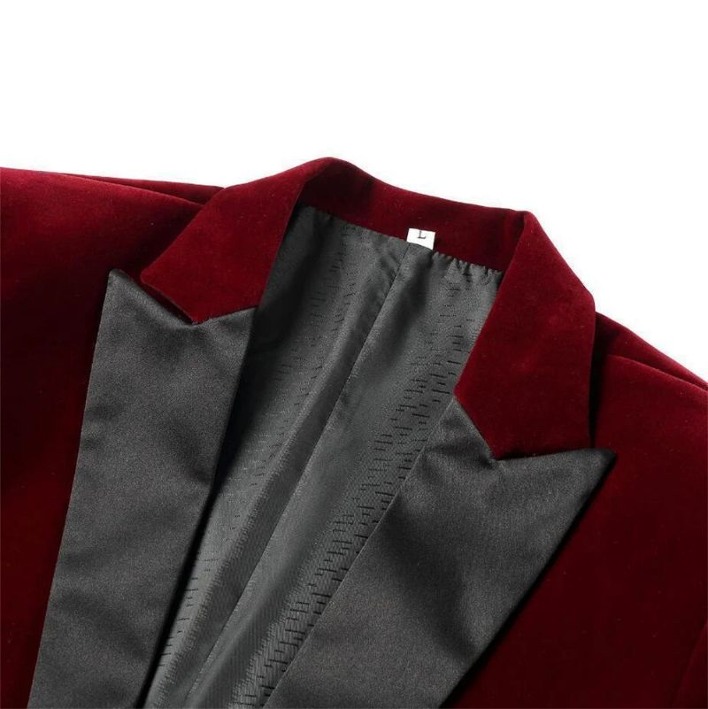 Heren Blazer Fluweel Single Breasted Jasje Formele Bruidegom Tuxedo Slanke Bruiloft Jurk Business Casual Mannelijke Pak - Zwart