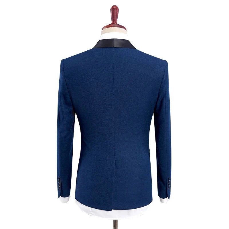 Heren Bruiloft Smoking Pakken Met Broek Ontwerp Zwarte Sjaal Revers Slim Fit Bordeaux Blauw Pak - Blauw