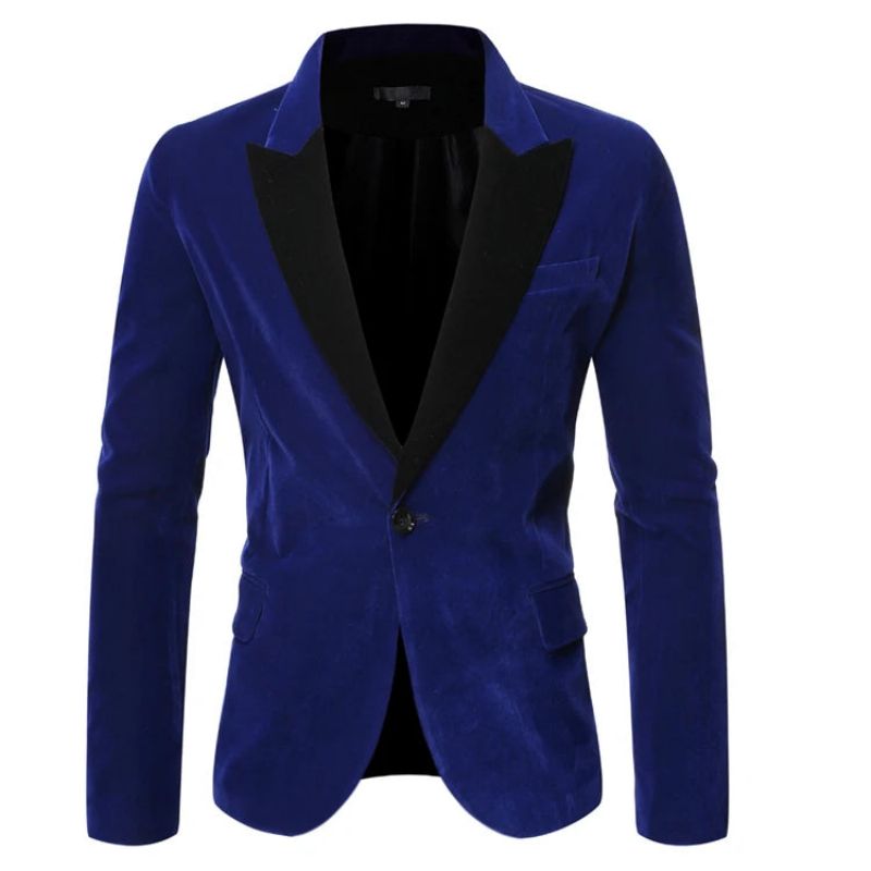 Heren Colbert Blazer Casual Patchwork Gekleurd Pak Met Één Knop - Blauw