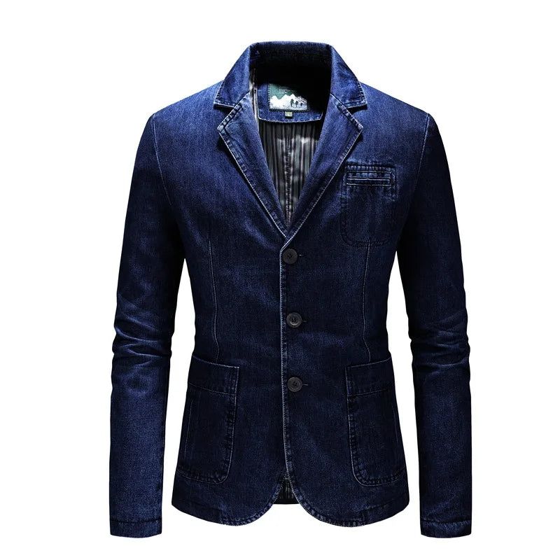 Heren Denim Blazers Mannelijke Jas Oversized Lente Herfst Casual Blazer Herenkleding Bovenkleding Jas - Blauw