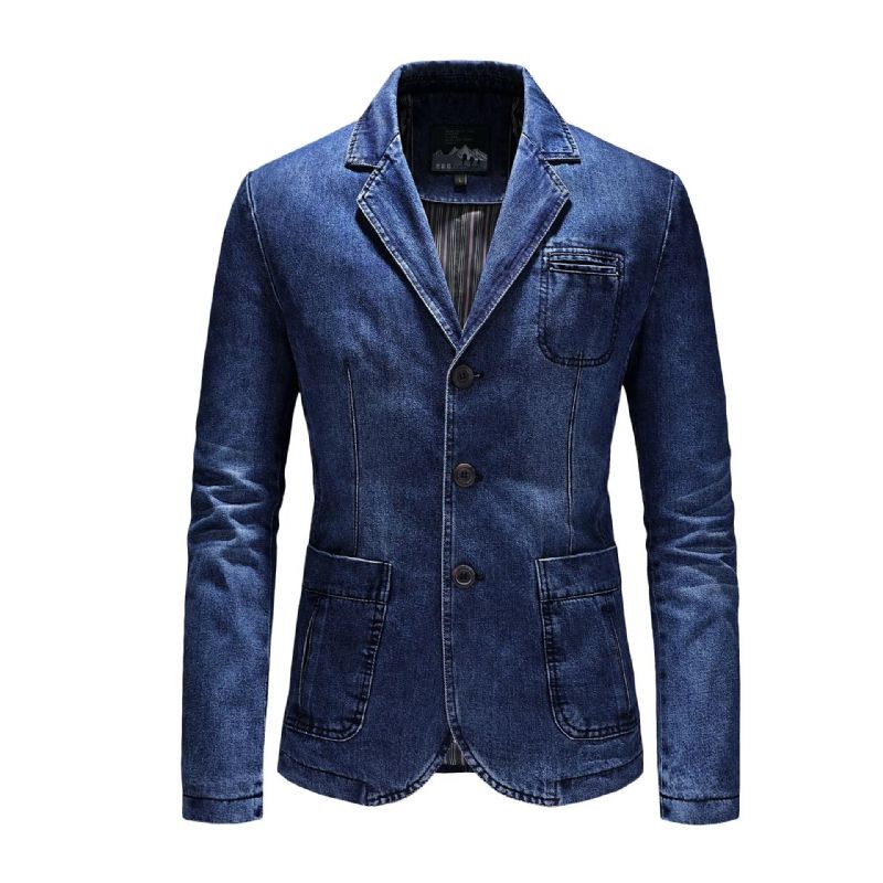 Heren Denim Blazers Mannelijke Jas Oversized Lente Herfst Casual Blazer Herenkleding Bovenkleding Jas - Blauw