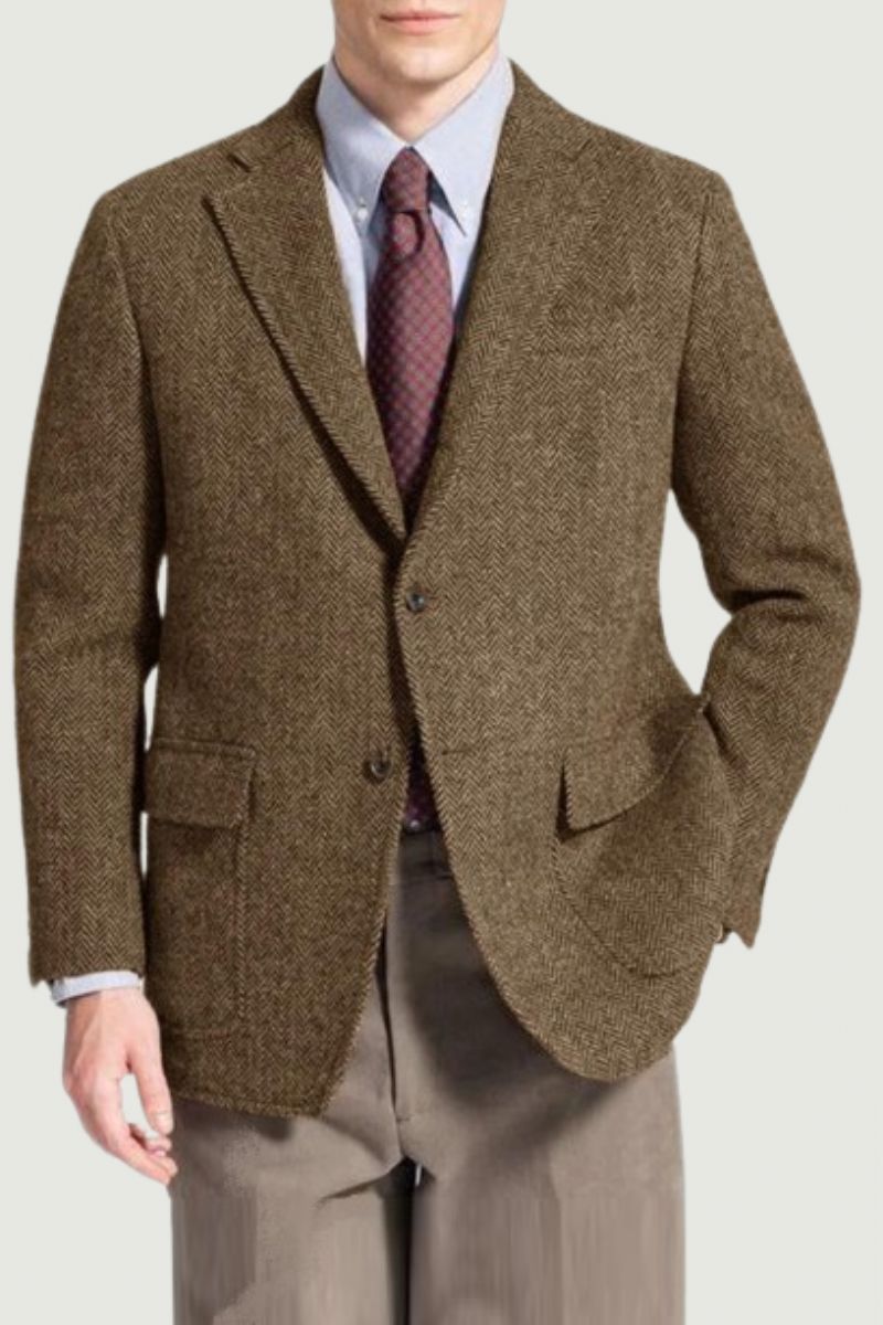 Herenblazer Single Breasted Visgraatwol Warme Jas Pak En Blazers Voor Heren Luxe Ontwerper Amerikaanse Man