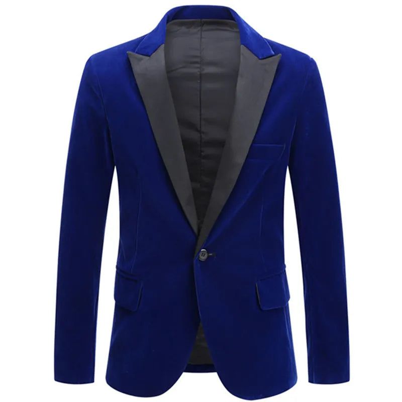 Herentrend Fluwelen Bruidegom Smoking Slim Fit Bruiloft Feestjurk Zakelijk Casual Jasje Banket Enkele Blazers Jas - Zwart