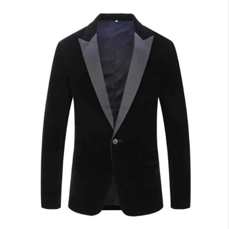 Herentrend Fluwelen Bruidegom Smoking Slim Fit Bruiloft Feestjurk Zakelijk Casual Jasje Banket Enkele Blazers Jas - Zwart