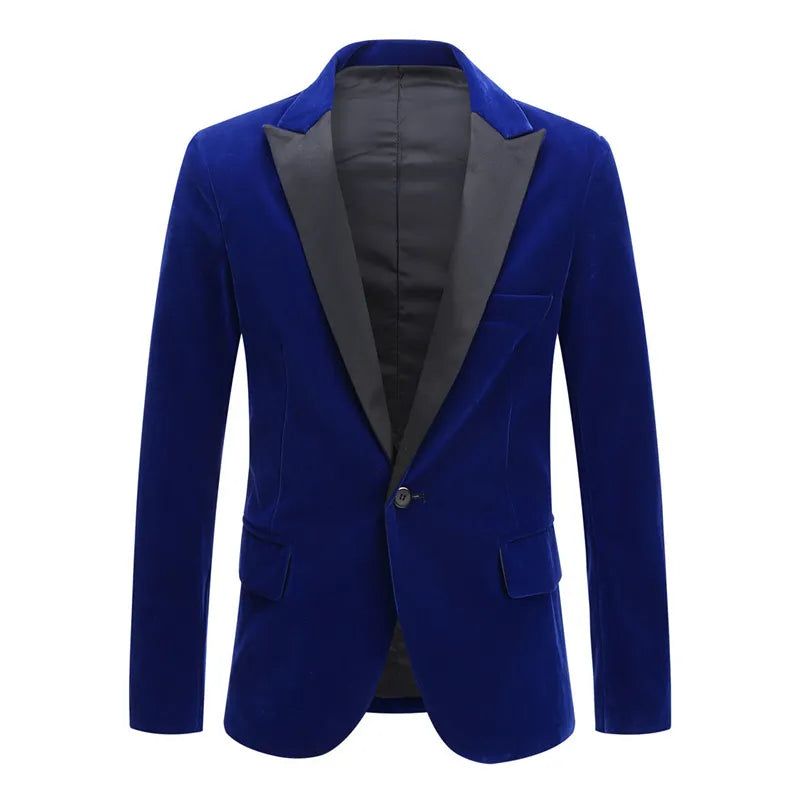 Herentrend Fluwelen Bruidegom Smoking Slim Fit Bruiloft Feestjurk Zakelijk Casual Jasje Banket Enkele Blazers Jas - Zwart