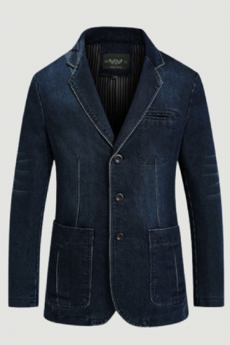 Herfst Blazer Denim Jas Heren Pak Jeans Jas Katoen Vintage Blauw Klassieke Slanke Vet Casual Kleding Overjas