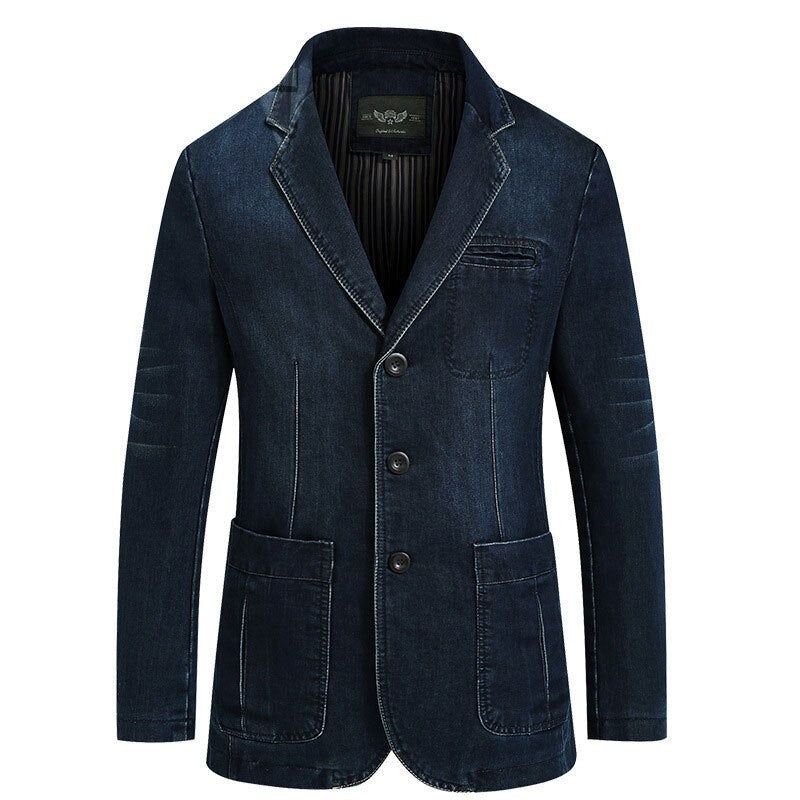 Herfst Blazer Denim Jas Heren Pak Jeans Jas Katoen Vintage Blauw Klassieke Slanke Vet Casual Kleding Overjas - Hemelsblauw