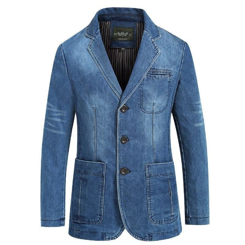 Herfst Blazer Denim Jas Heren Pak Jeans Jas Katoen Vintage Blauw Klassieke Slanke Vet Casual Kleding Overjas - Hemelsblauw