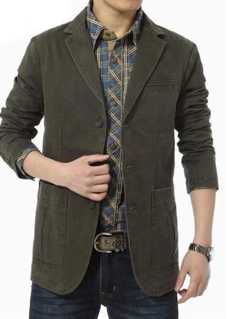 Lente Herfst Blazer Mannen Casual Katoenen Denim Jassen Slim Fit Luxe Pak Jas Militaire Uitloper