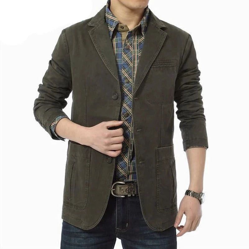 Lente Herfst Blazer Mannen Casual Katoenen Denim Jassen Slim Fit Luxe Pak Jas Militaire Uitloper - Zwart