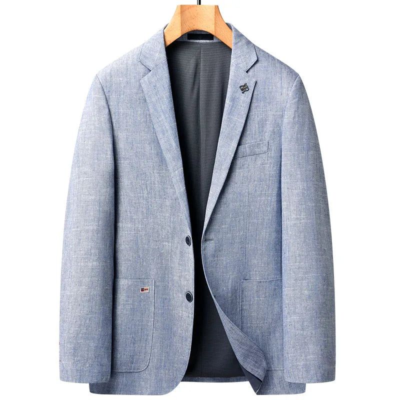 Linnen Blazers Mannelijke Losse Business Casual Jasje Luxe Outdoor Jassen Lente Pakken Voor Mannen - Blauw