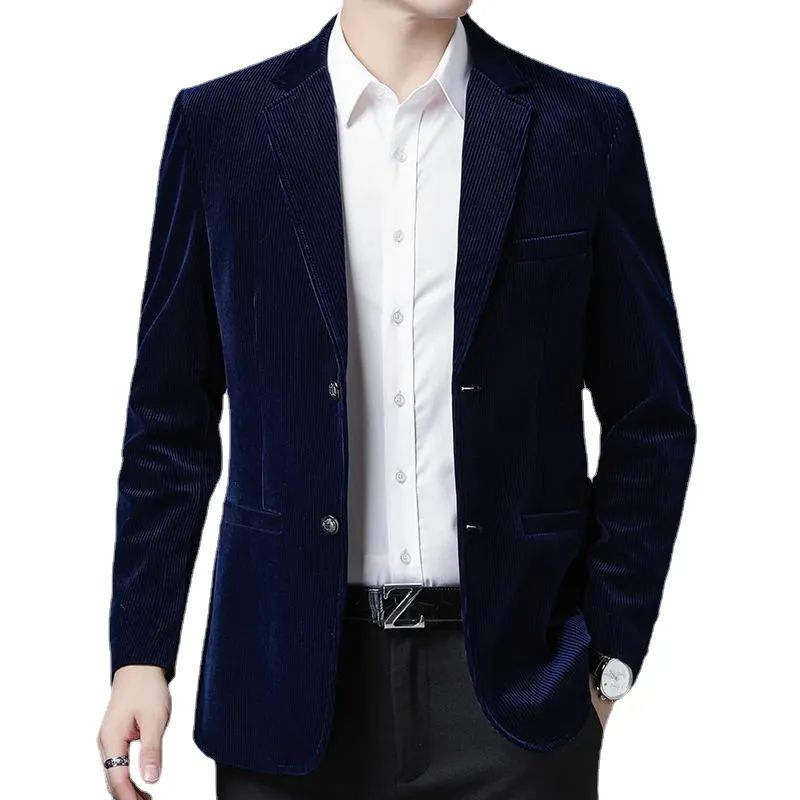 Mannelijke Casual Pak Jassen Blazer Voor Heren Bruiloft Slim Fit Uitloper Lont Blazers Elegante - Marineblauw