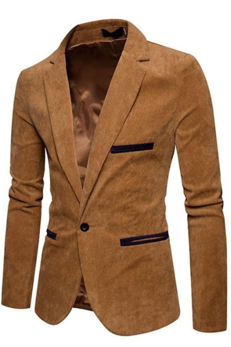 Nieuwe Casual Heren Blazer Corduroy Patchwork Business One Button Slim Fit Mannelijke Pakken Jas Blazers