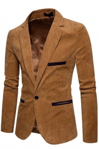 Nieuwe Casual Heren Blazer Corduroy Patchwork Business One Button Slim Fit Mannelijke Pakken Jas Blazers