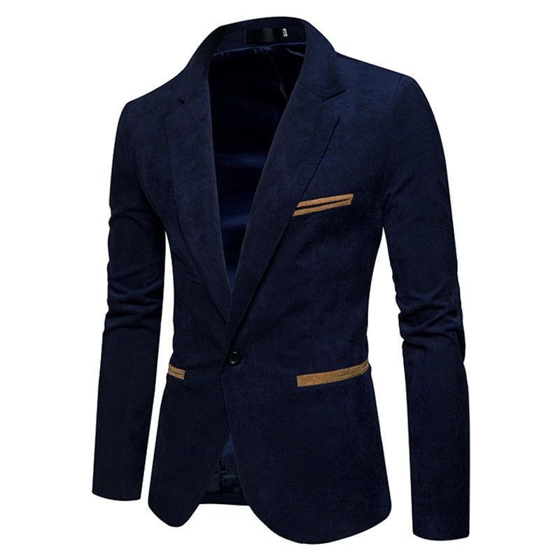 Nieuwe Casual Heren Blazer Corduroy Patchwork Business One Button Slim Fit Mannelijke Pakken Jas Blazers - Kaki