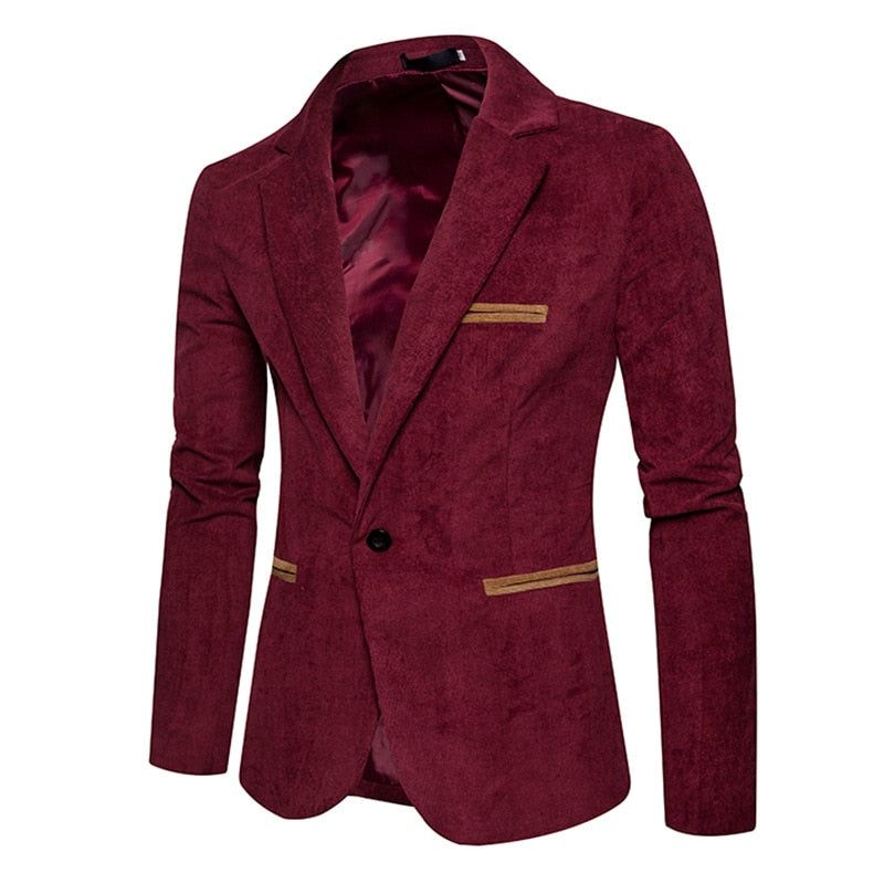 Nieuwe Casual Heren Blazer Corduroy Patchwork Business One Button Slim Fit Mannelijke Pakken Jas Blazers - Kaki