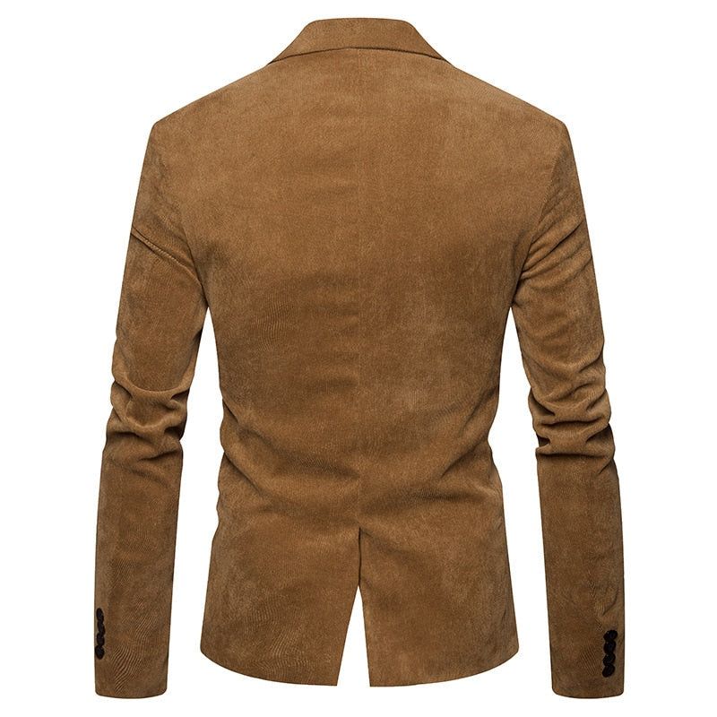 Nieuwe Casual Heren Blazer Corduroy Patchwork Business One Button Slim Fit Mannelijke Pakken Jas Blazers - Kaki