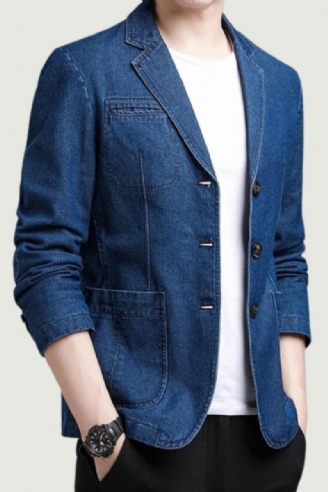 Vrijetijdsslanke Versie Voor Heren In Britse Stijl Van De Trendy Effen Denim Comfortabele Blazer