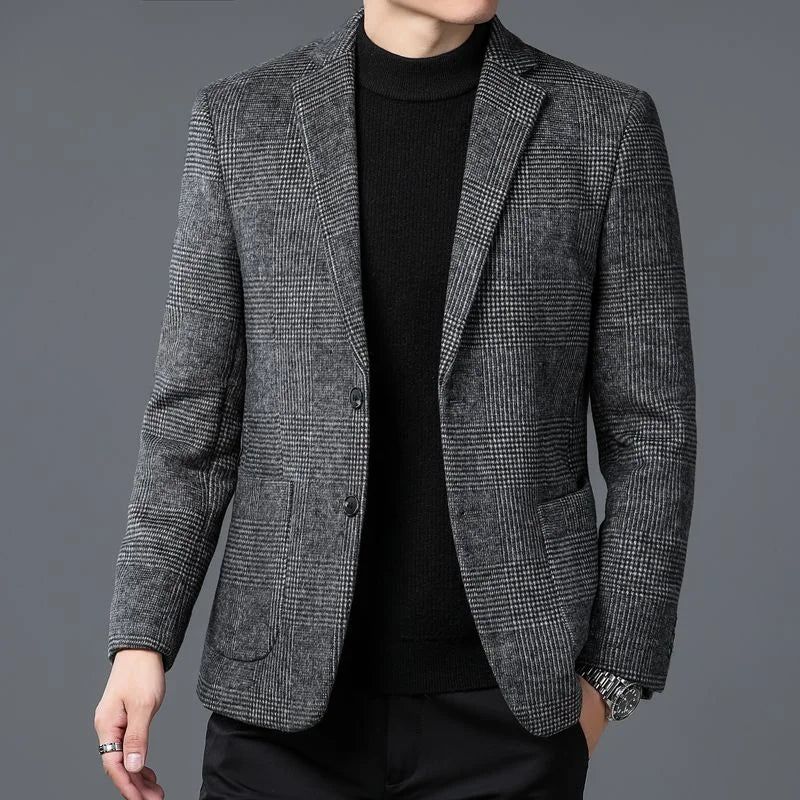 Wol Warm Heren Voor Blazer Herfst Winter Smart Casual Klassieke Met Enkele Rij Knopen - Grijs