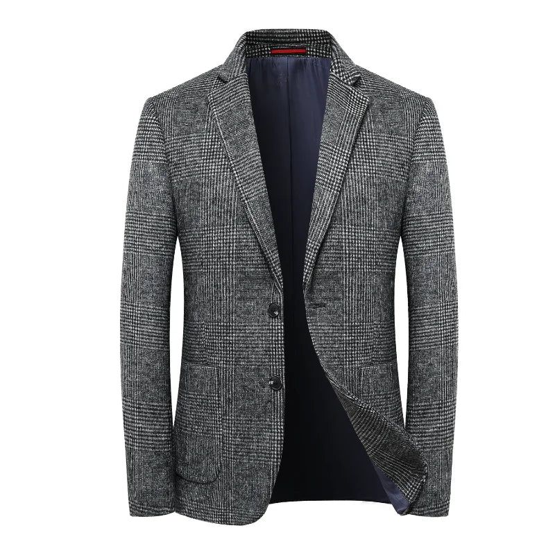 Wol Warm Heren Voor Blazer Herfst Winter Smart Casual Klassieke Met Enkele Rij Knopen - Grijs