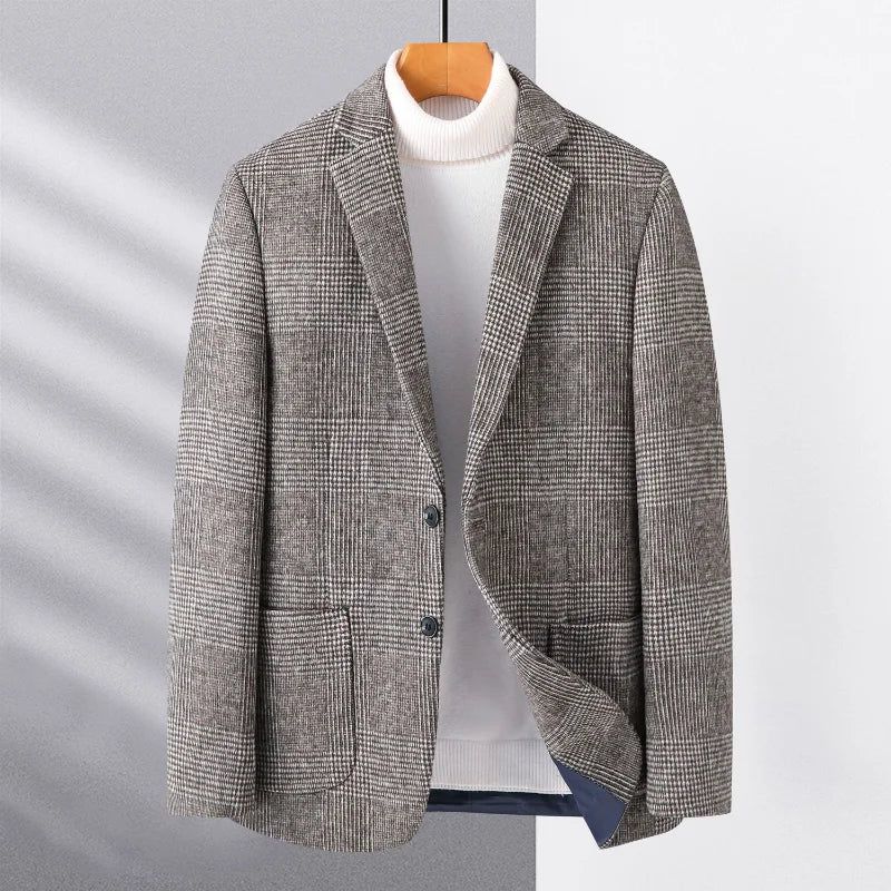 Wol Warm Heren Voor Blazer Herfst Winter Smart Casual Klassieke Met Enkele Rij Knopen - Grijs