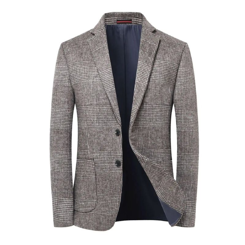 Wol Warm Heren Voor Blazer Herfst Winter Smart Casual Klassieke Met Enkele Rij Knopen - Grijs