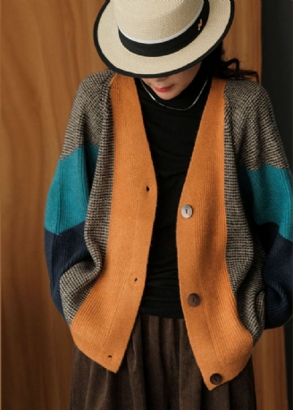 Art Colorblock Oversized Patchwork Gebreid Vest Winter