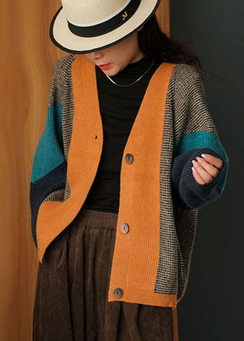 Art Colorblock Oversized Patchwork Gebreid Vest Winter - Dames cardigans