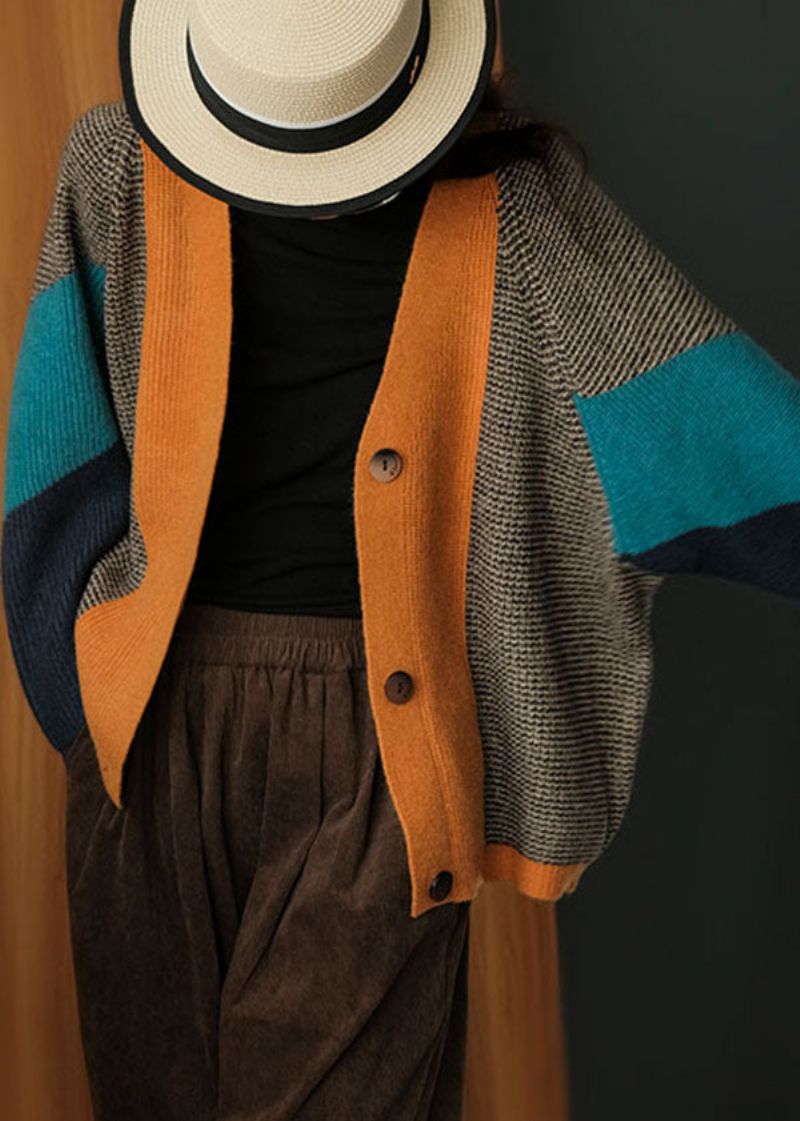 Art Colorblock Oversized Patchwork Gebreid Vest Winter - Dames cardigans