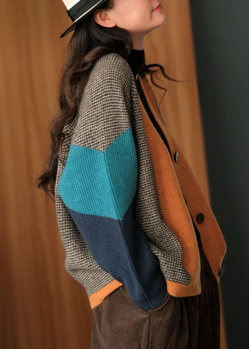 Art Colorblock Oversized Patchwork Gebreid Vest Winter - Dames cardigans