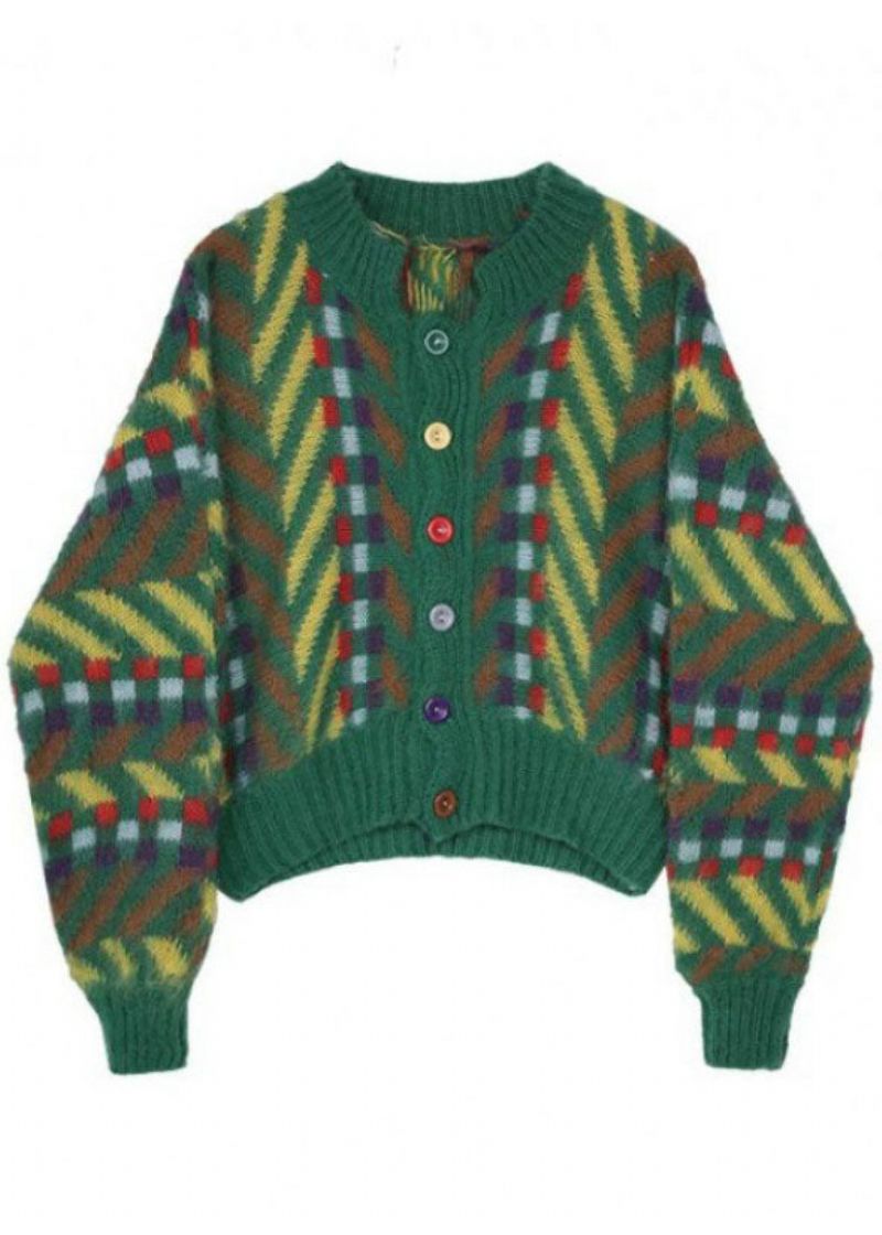 Art Green Retro Knoop Leuke Herfstgebreide Truien - Dames cardigans