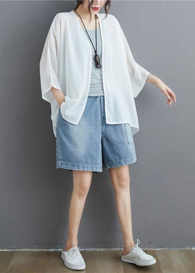 Art Wild Chiffon Zomertuniek Top Design Witte Blouses - Dames cardigans