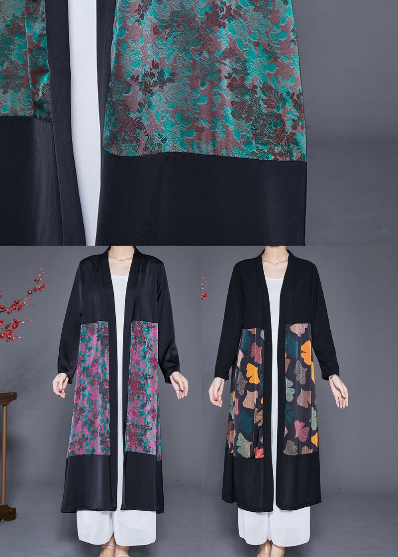 Art Zwart Oversized Zijden Vest Met Patchwork Bladprint Herfst - Dames cardigans