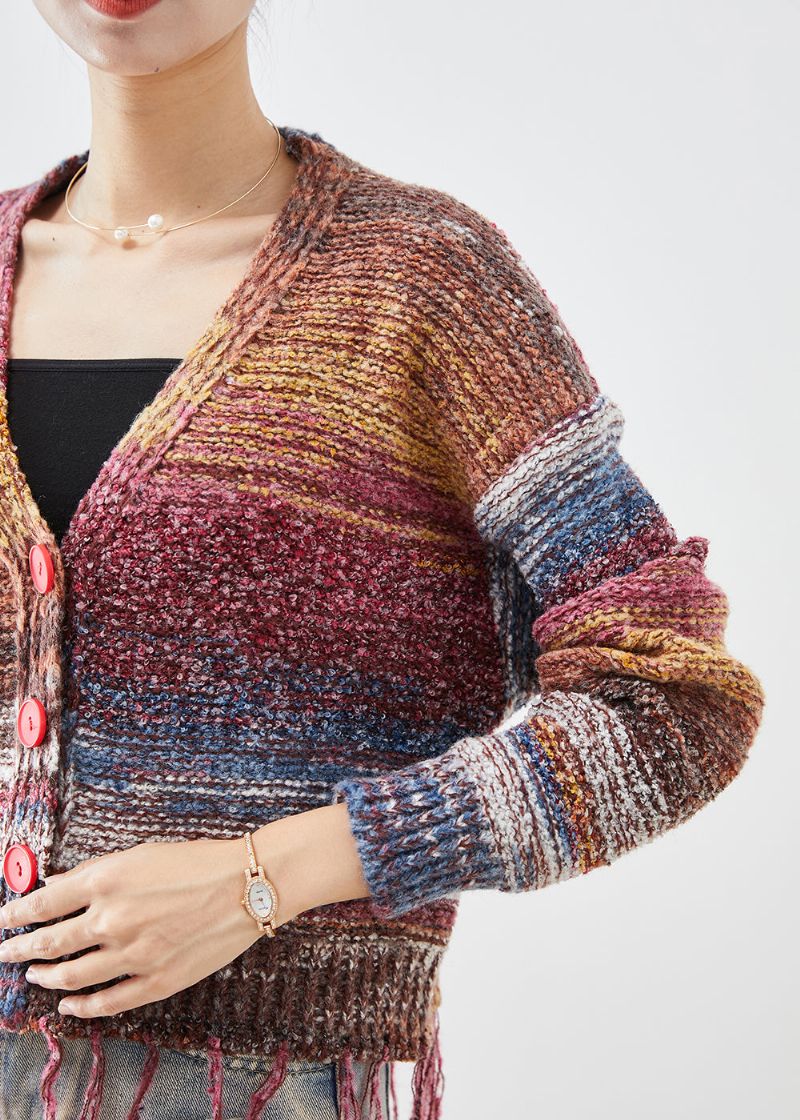 Boheems Tie-dye Gebreid Jack Met Kwastjes Herfst - Dames cardigans