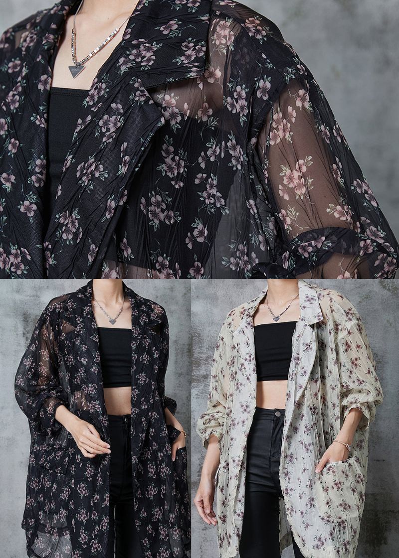 Boheems Zwart Oversized Chiffon Vest Met Print Zomer - Dames cardigans