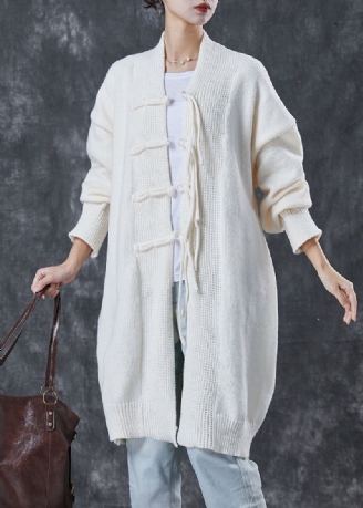 Boheemse Witte Oversized Chinese Knoopgebreide Vesten Lente