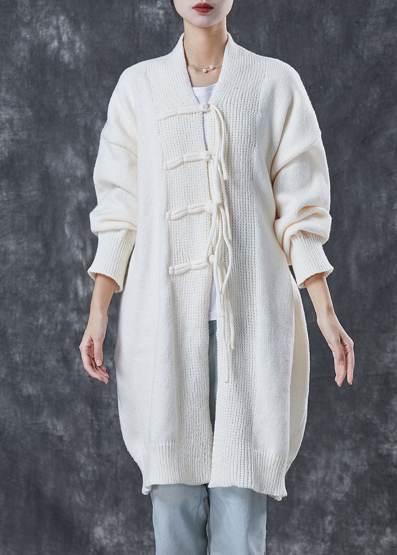 Boheemse Witte Oversized Chinese Knoopgebreide Vesten Lente - Dames cardigans