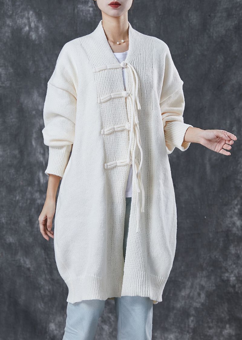 Boheemse Witte Oversized Chinese Knoopgebreide Vesten Lente - Dames cardigans