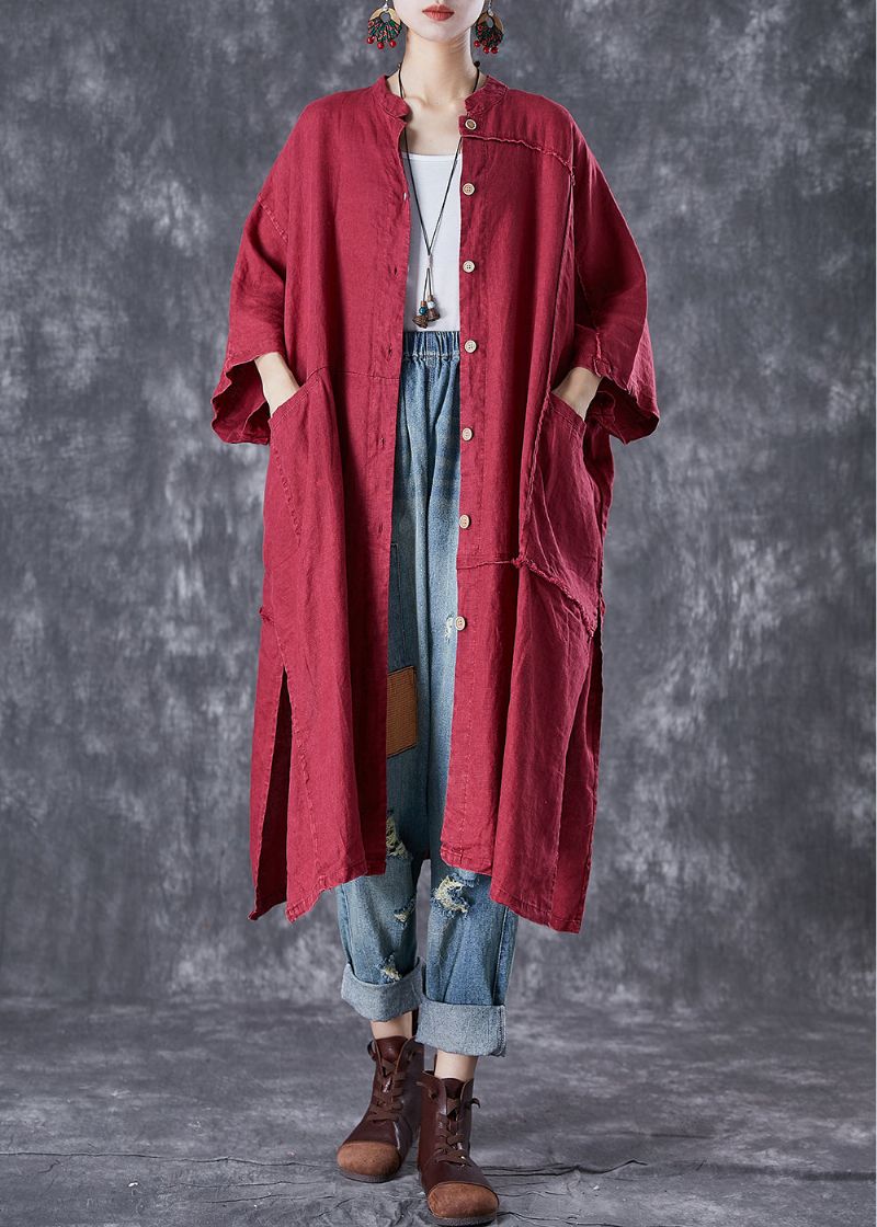 Boho Mulberry Oversized Patchwork Zijkant Open Linnen Lang Vest Zomer